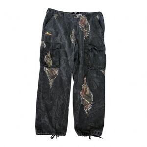 Mossy Oak Cargo Pants XL Distressed Camo Khaki Rip Outdoor Fishing Hunting Green